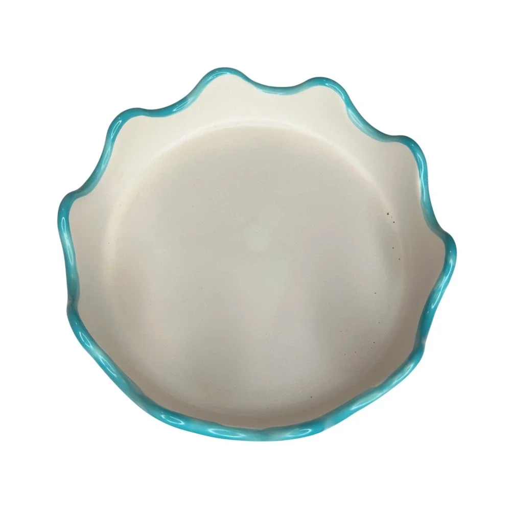 Anthropologie Scalloped Ceramic Catchall Tray White Aqua Blue Tray Round Scallop